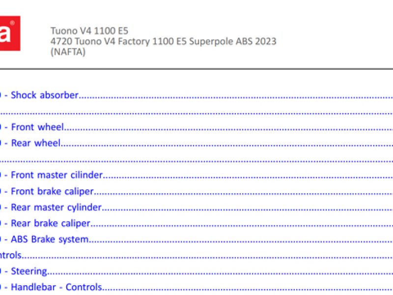 Aprilia Tuono V4 1100 Spare Parts Catalogue