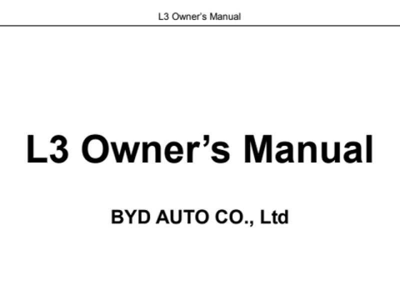 BYD L3 Owner’s and Service Manual