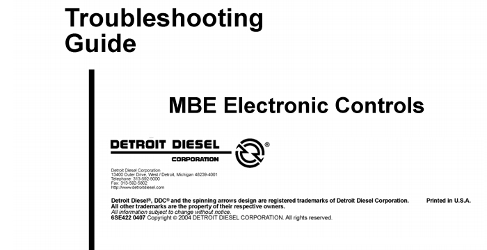 Detroit Diesel MBE Electronic Controls Troubleshoting Guide