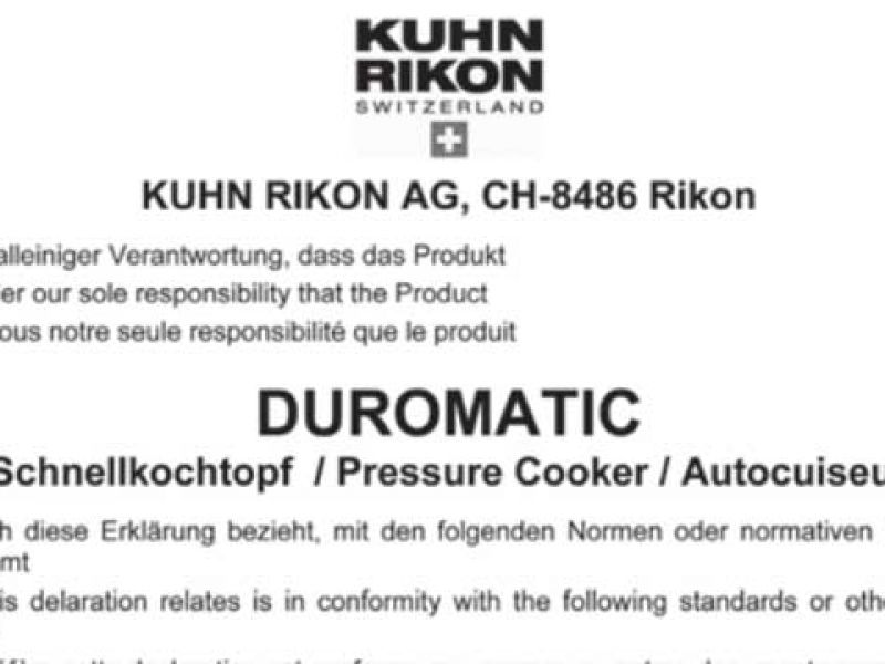 Instruction For Kuhn Rikon DUROMATIC
