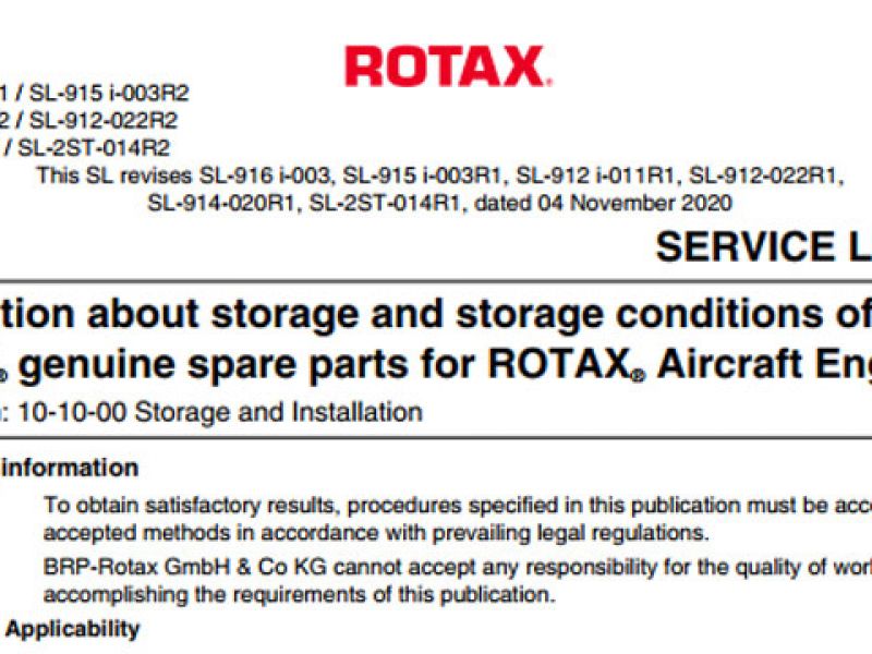Information Storage Conditions of ROTAX Genuine Spare Parts