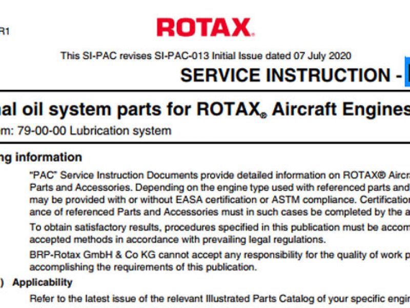 Optional oil system parts for ROTAX Aircraft Engines